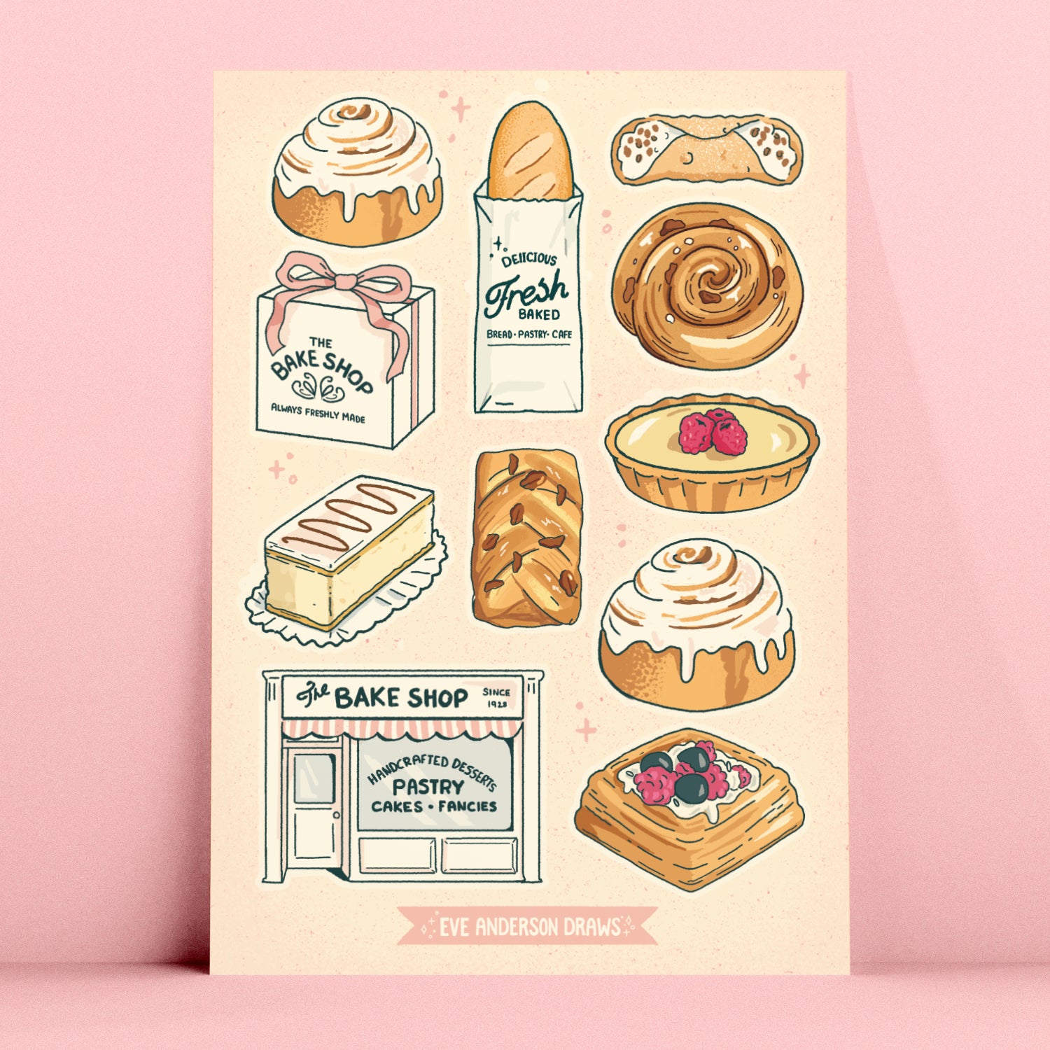 Bakery Pattern Sticker Bakery sticker sheet โ EVE ANDERSON DRAWS