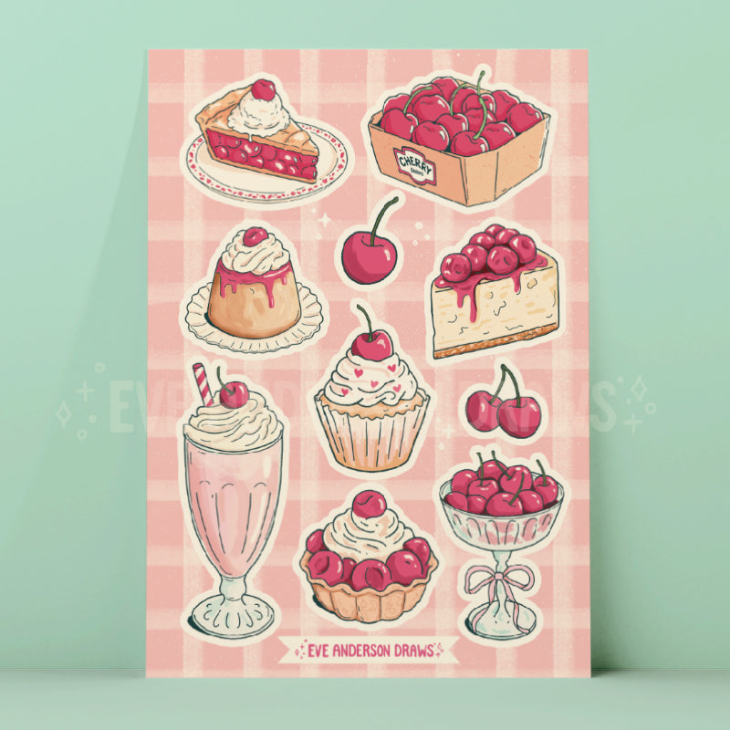 Cherry sticker sheet – EVE ANDERSON DRAWS