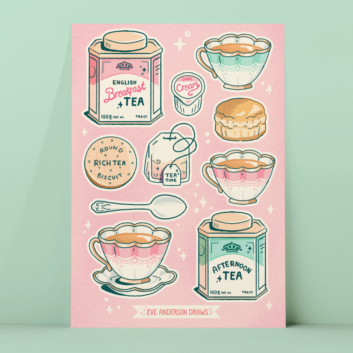 Clocking Tea Sticker Tea time sticker sheet – EVE ANDERSON DRAWS